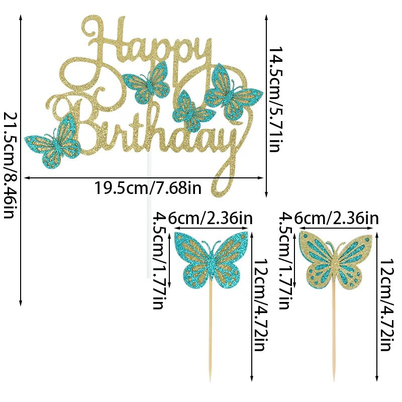 13db/szett Boldog születésnapot Pillangós torta topper Születésnapi Party Babazuhany Desszert Barkácsolás Dekoratív Kiegészítők Cupcake Betétkártya