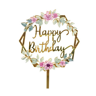 Új színes virágok Boldog születésnapot tortafedő arany akril születésnapi parti desszertdísz babazuhany sütési kellékekhez