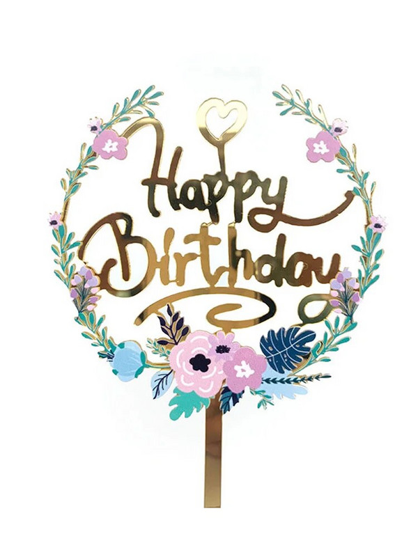 Új színes virágok Boldog születésnapot tortafedő arany akril születésnapi parti desszertdísz babazuhany sütési kellékekhez