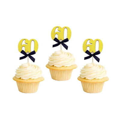 10 vnt Blizgančio juodo aukso 30-ojo 40-ojo 50-ojo 60-ojo Bow Cupcake Topper gimtadienio sukakties suaugusiųjų pensinio vakarėlio torto dekoravimas