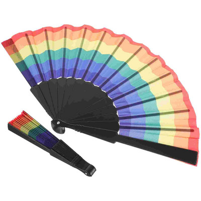 Сгъваем Rainbow Hand Party Сгъваем Gay Colorful Rave Handheld Dancing Plastic Dance Performance Decoration Fan