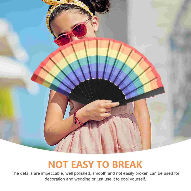 Sulankstomas vaivorykštės rankų vakarėlis sulankstomas gėjų spalvingas reivas, nešiojamas šokantis plastikinis šokio pasirodymas, dekoravimo ventiliatorius