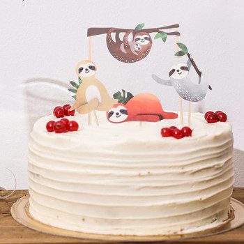 4 бр. Sloth Cake Topper Sloth Birthday Cake Forest Themed Cake Picks Cupcake Topper Десертни вложки Декорация Парти консумативи