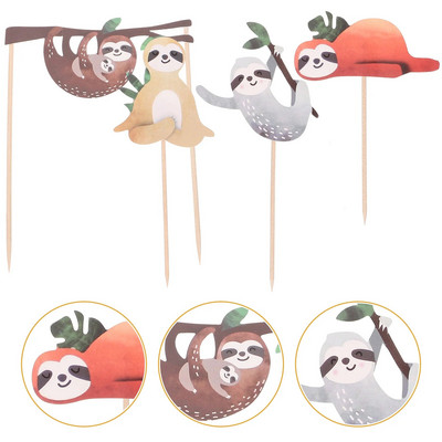 4 komada Sloth Cake Topper Sloth Birthday Cake Pickovi za kolače na temu šume Cupcake Topper Umetci za desert Dekoracija Potrepštine za zabavu