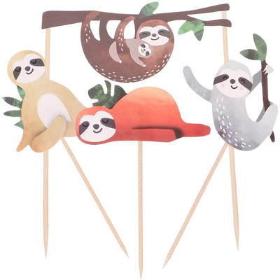 4db Sloth Cake Topper Lajjas Születésnapi Torta Erdő témájú Torta Pick Cupcake Topper Desszert Betétek Dekorációs parti kellékek
