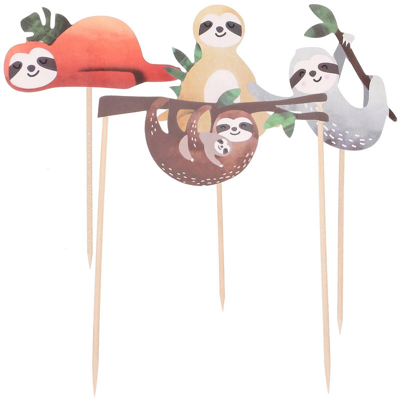 4db Sloth Cake Topper Lajjas Születésnapi Torta Erdő témájú Torta Pick Cupcake Topper Desszert Betétek Dekorációs parti kellékek