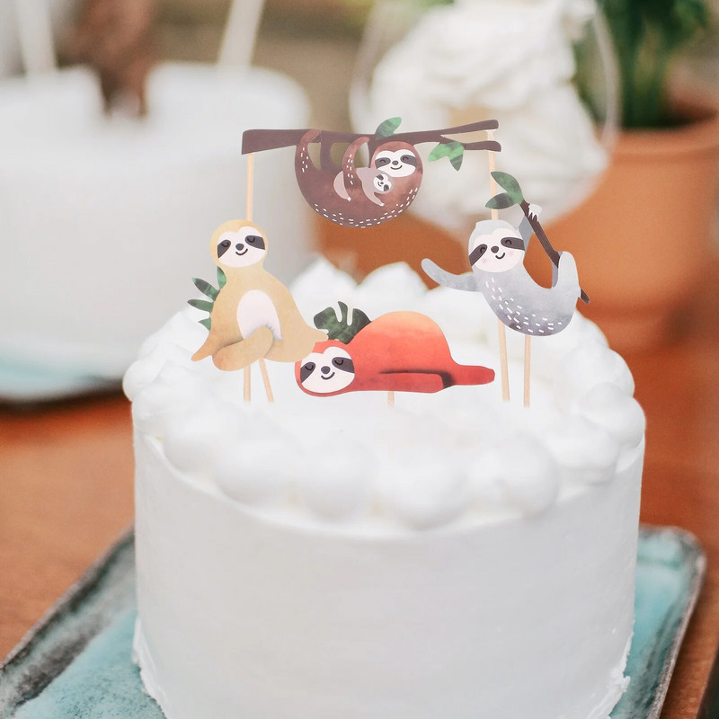 4db Sloth Cake Topper Lajjas Születésnapi Torta Erdő témájú Torta Pick Cupcake Topper Desszert Betétek Dekorációs parti kellékek