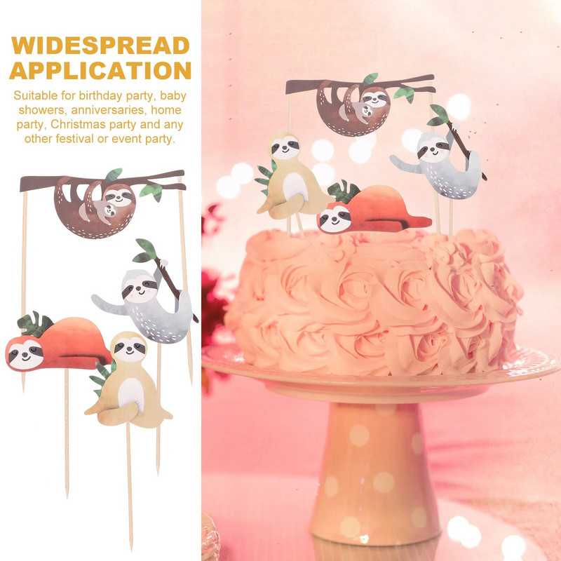 4db Sloth Cake Topper Lajjas Születésnapi Torta Erdő témájú Torta Pick Cupcake Topper Desszert Betétek Dekorációs parti kellékek
