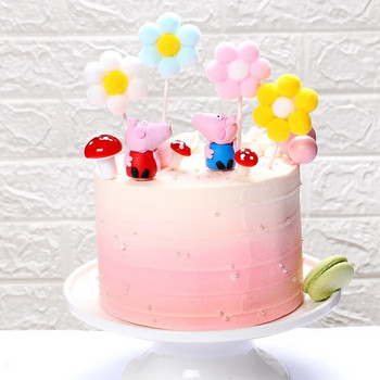 4бр. Цветни цветя Честит рожден ден Торта за торта със сватбени кексчета Десерт Декорация Baby Shower Топка коса Консумативи за печене