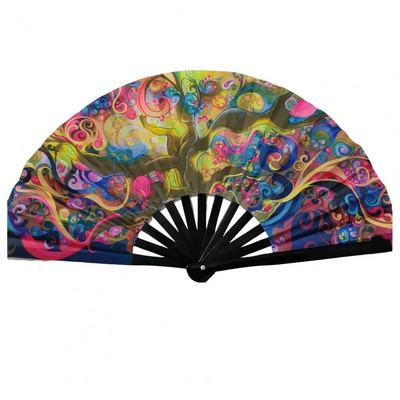 Sulankstomas vėduoklinis bambuko rankinis ventiliatorius Spalvingos reivo vėduoklės Bambuko šonkauliai Dekoratyvinės dovanos festivalio šokių vakarėliams Ryškios vyrams