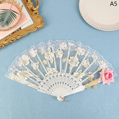 Puošnus retro europietiško stiliaus tamsiai gotikinis kiemo šokių rankinis ventiliatorius, skirtas Lolitai nėrinių rožių sulankstomas vėduoklė vestuvių vakarėlio dekoravimui