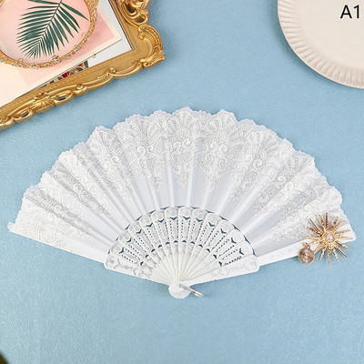 Puošnus retro europietiško stiliaus tamsiai gotikinis kiemo šokių rankinis ventiliatorius, skirtas Lolitai nėrinių rožių sulankstomas vėduoklė vestuvių vakarėlio dekoravimui