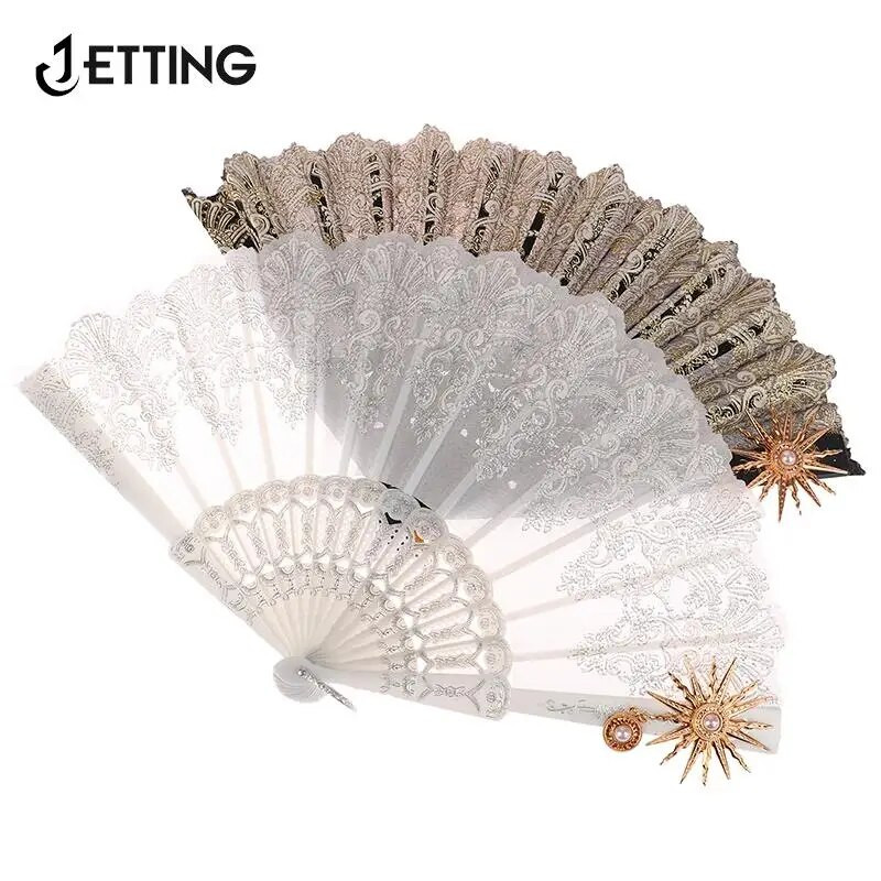 Puošnus retro europietiško stiliaus tamsiai gotikinis kiemo šokių rankinis ventiliatorius, skirtas Lolitai nėrinių rožių sulankstomas vėduoklė vestuvių vakarėlio dekoravimui