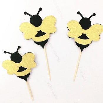 Bee Cake Topper Party Decor Flash Дървени Toppers Wedding Cupcake Child Paper Birthday decoration girl Happy