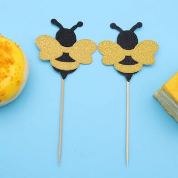 Bee Cake Topper Party Decor Flash Дървени Toppers Wedding Cupcake Child Paper Birthday decoration girl Happy