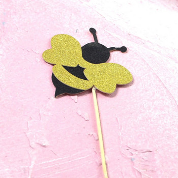 Bee Cake Topper Party Decor Flash Дървени Toppers Wedding Cupcake Child Paper Birthday decoration girl Happy