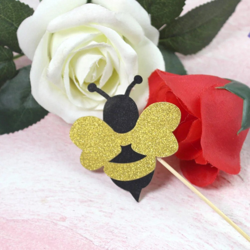 Bee Cake Topper Peokaunistus Flash Puidust pealsed Pulmad Tassikoogid Lapse paberist Sünnipäevakaunistustüdruk Õnnelik