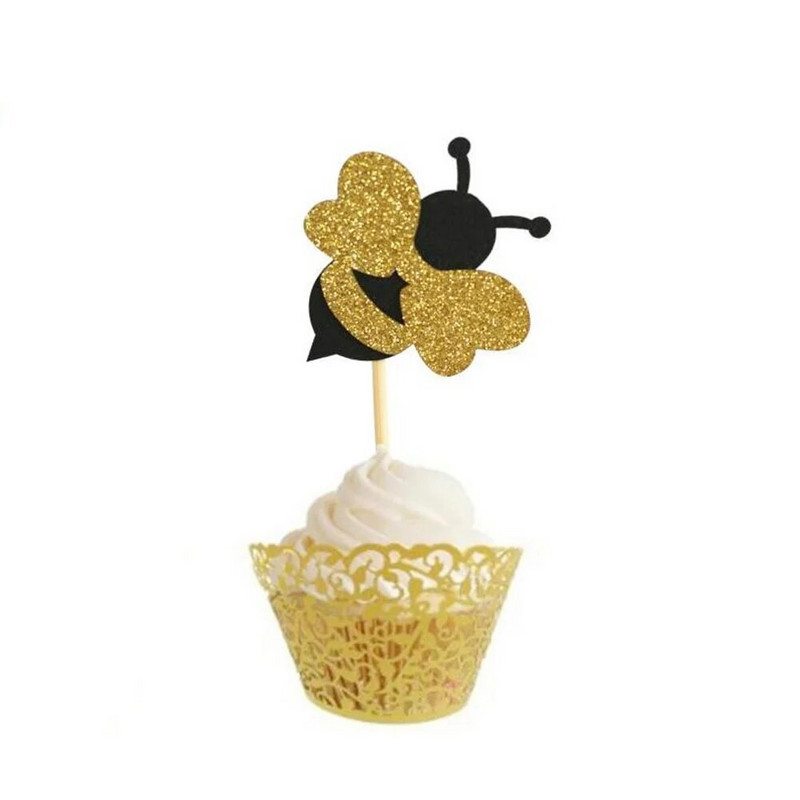 Bee Cake Topper Peokaunistus Flash Puidust pealsed Pulmad Tassikoogid Lapse paberist Sünnipäevakaunistustüdruk Õnnelik