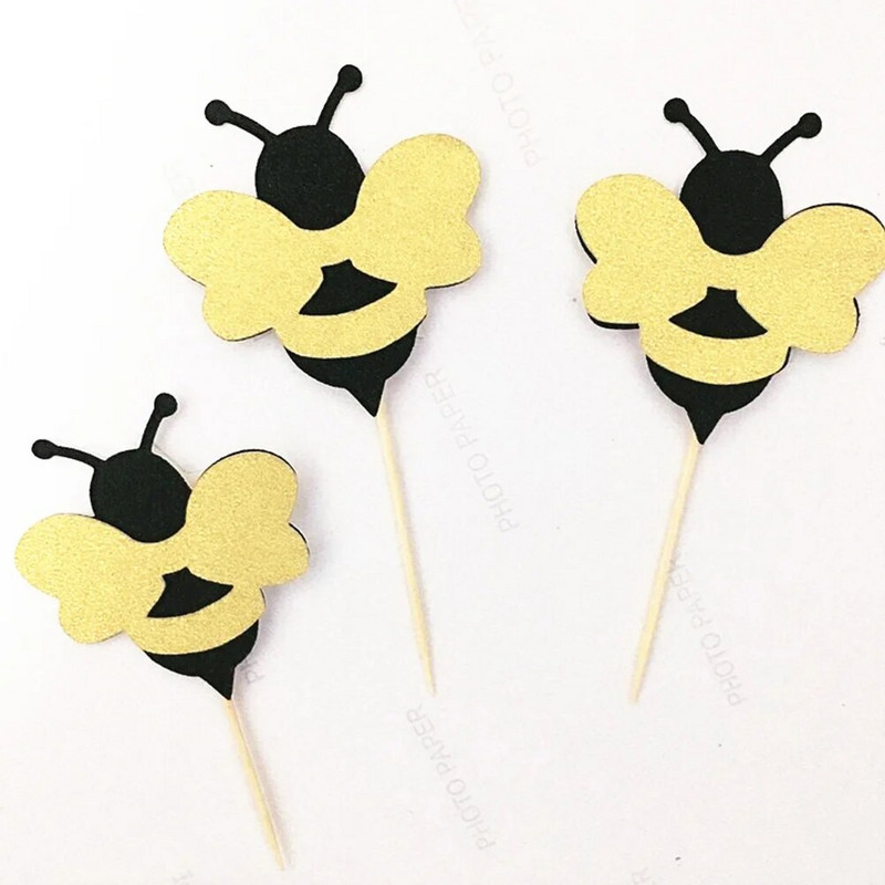 Bee Cake Topper Peokaunistus Flash Puidust pealsed Pulmad Tassikoogid Lapse paberist Sünnipäevakaunistustüdruk Õnnelik
