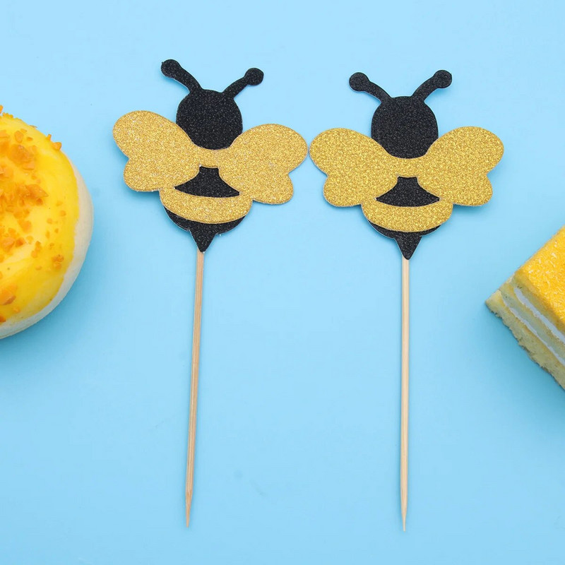 Bee Cake Topper Peokaunistus Flash Puidust pealsed Pulmad Tassikoogid Lapse paberist Sünnipäevakaunistustüdruk Õnnelik