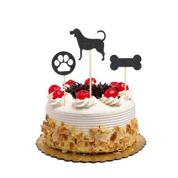 Γυαλιστερό Dog Cake Topper Bone Footprint Διακοσμητικό ένθετο κάρτας διακόσμηση Cupcake Toppers Παιδικές μπομπονιέρες για πάρτι γενεθλίων Gathering