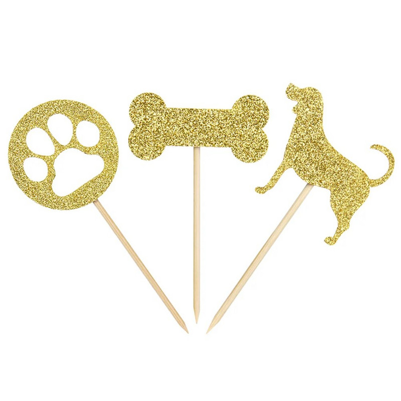 Spindinčio šuns pyrago antgalio kaulo pėdsako dekoro įdėklo kortelės dekoravimo keksiukų keptuvėms vaikų gimtadienio vakarėliui susibūrimas