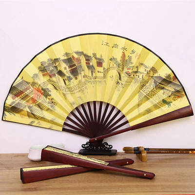 Vintage bambuszlegyező kínai összecsukható legyező mintás művészeti kézműves ajándék esküvői táncos kézi ventilátor kiegészítők