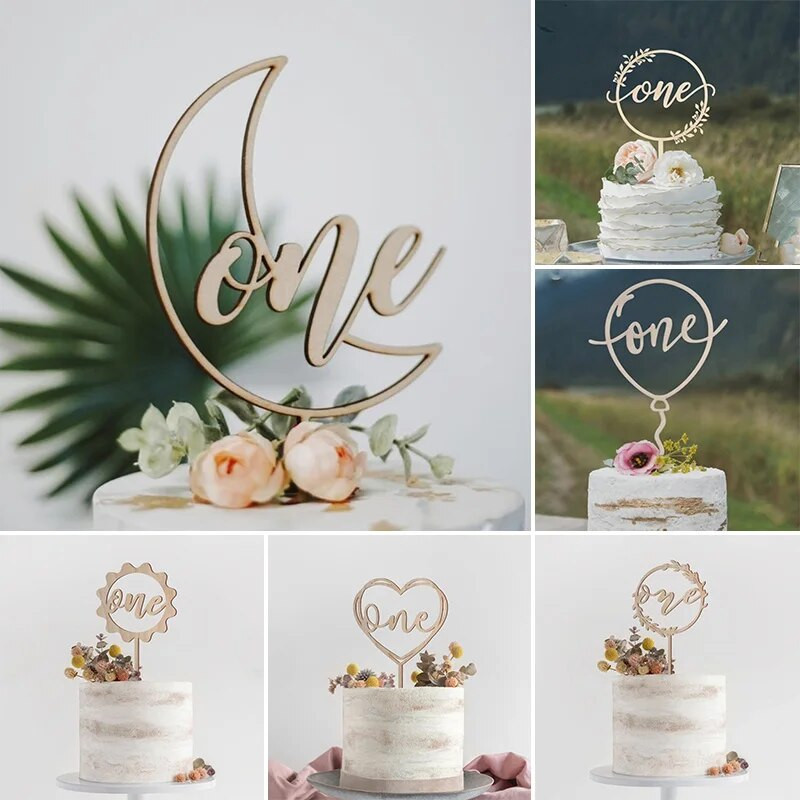 1 vnt. 2023 m. Naujas medinis vienas akrilinis auksinis vakarėlio dekoravimo lazdelių tortas, skirtas kūdikių gimtadienio vakarėliui.