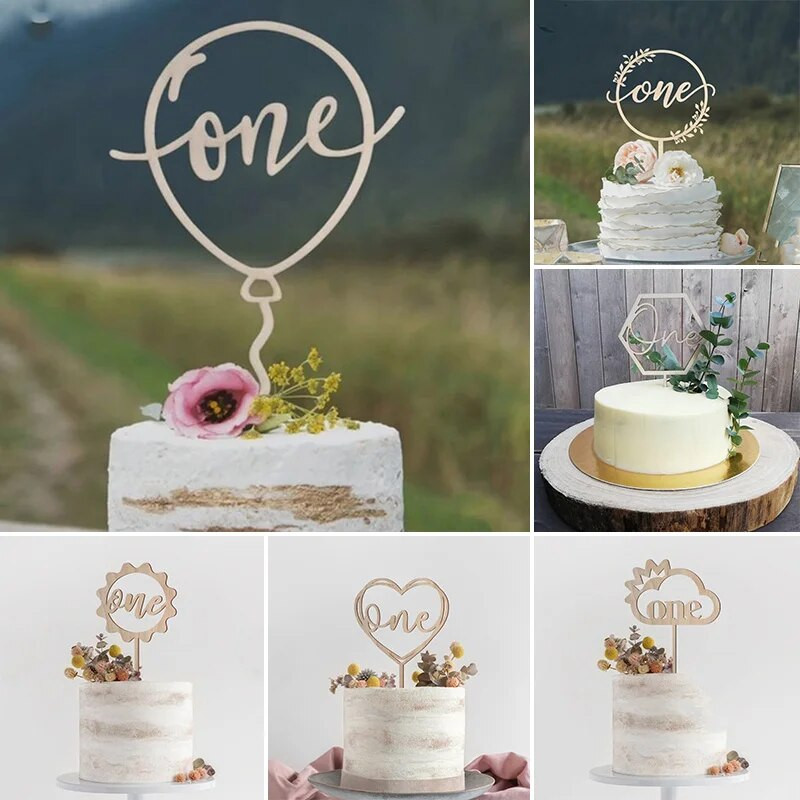 1 vnt. 2023 m. Naujas medinis vienas akrilinis auksinis vakarėlio dekoravimo lazdelių tortas, skirtas kūdikių gimtadienio vakarėliui.