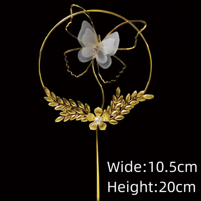 Drugelio torto viršus Geležinės gėlės Gėlių vainikas Merginos gimtadienio Vestuvių Plunksnų Vakarėlis Tortas Topper Vėliava Desertų kepimo reikmenys