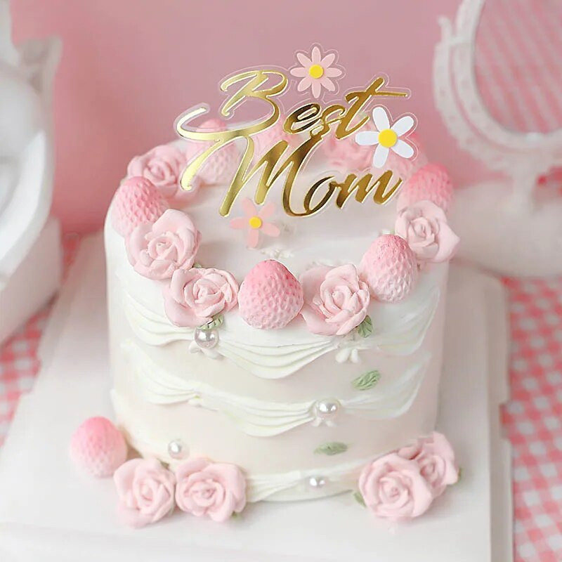 Badu.bg Честит ден на майката Топпер за торта Best Mom Mommy Акрилен ...