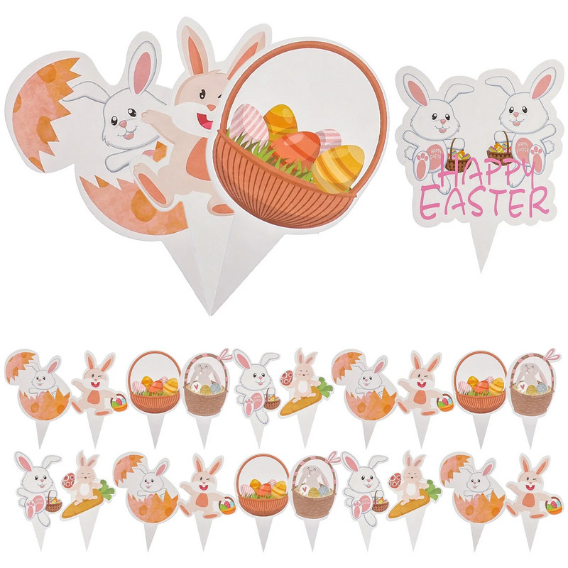 25 vnt. Velykų vakarėlio pyragaičių atvirukai Velykų zuikis Desertų tvarsčiai Velykų teminiai tortų dekorai Velykiniai pyragaičiai