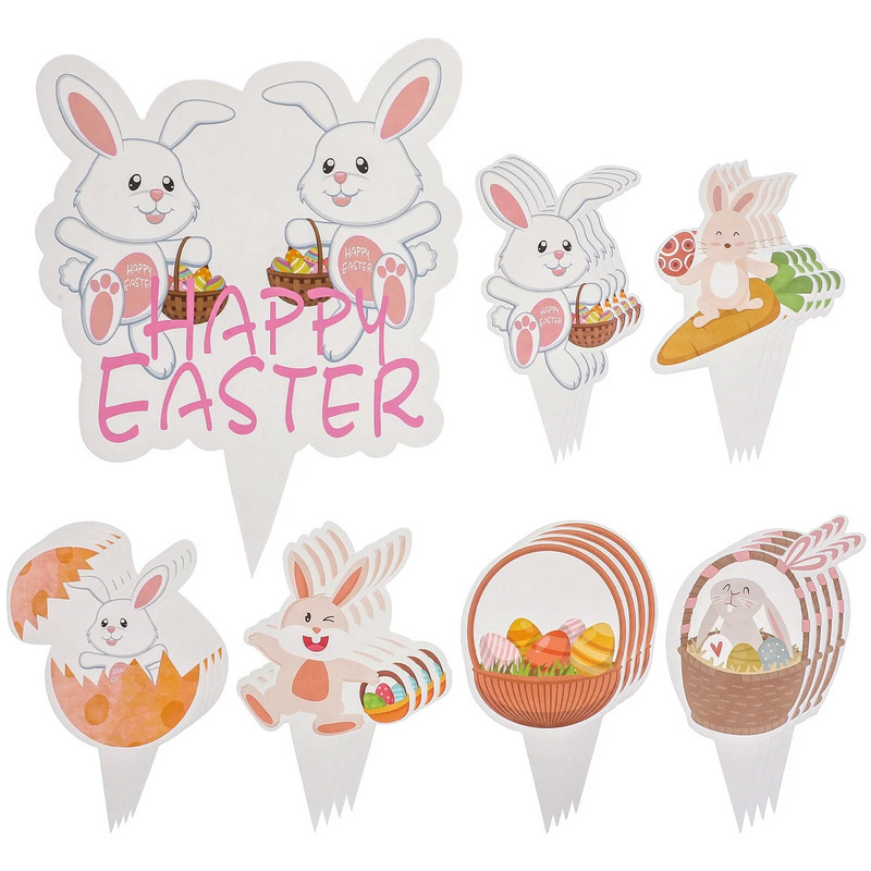 25 vnt. Velykų vakarėlio pyragaičių atvirukai Velykų zuikis Desertų tvarsčiai Velykų teminiai tortų dekorai Velykiniai pyragaičiai