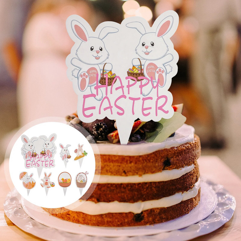 25 vnt. Velykų vakarėlio pyragaičių atvirukai Velykų zuikis Desertų tvarsčiai Velykų teminiai tortų dekorai Velykiniai pyragaičiai