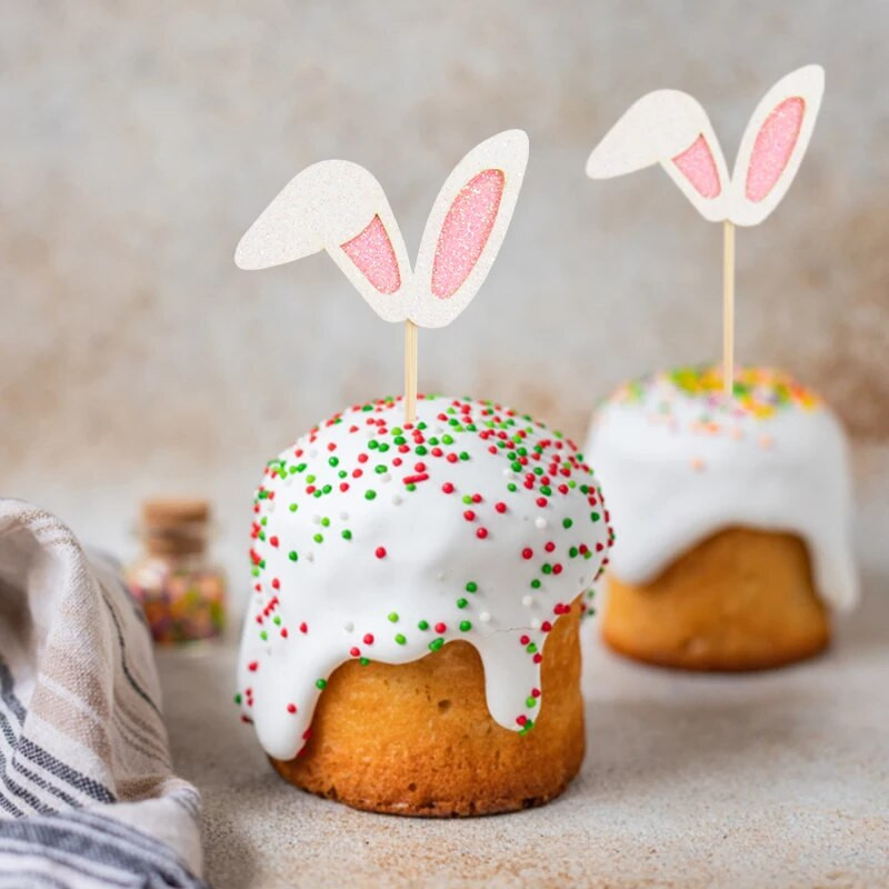 12 db Aranyos nyuszi húsvéti torta dekoráció Cupcake nyúlfül tortafeltétek Húsvéti parti dekoráció otthoni gyerekeknek ajándék kellékek