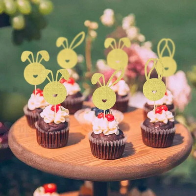 Nyuszifül cupcake-feltöltők Nyuszi torta dekorációk Húsvéti Cupcake Pick-24db