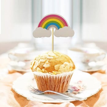 12 бр. Карикатура Rainbow Cupcake Toppers Декорация за печене на десерт Детско парти за рожден ден Baby Shower Сватбени декорации Консумативи