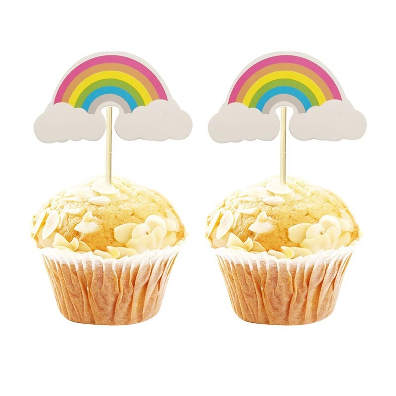 12 tk Multifilmi vikerkaare koogikatted Magustoidu küpsetuskaunistus Laste sünnipäevapeoks Baby Shower Pulmakaunistused