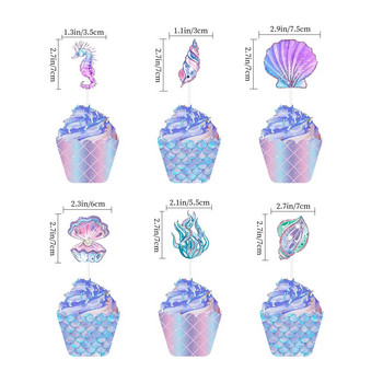 6/12Pcs Mermaid Party Cupcake Toppers Опаковки Mermaids Cake Decoration Baby Shower Kids Birthday Party Wedding Decoration