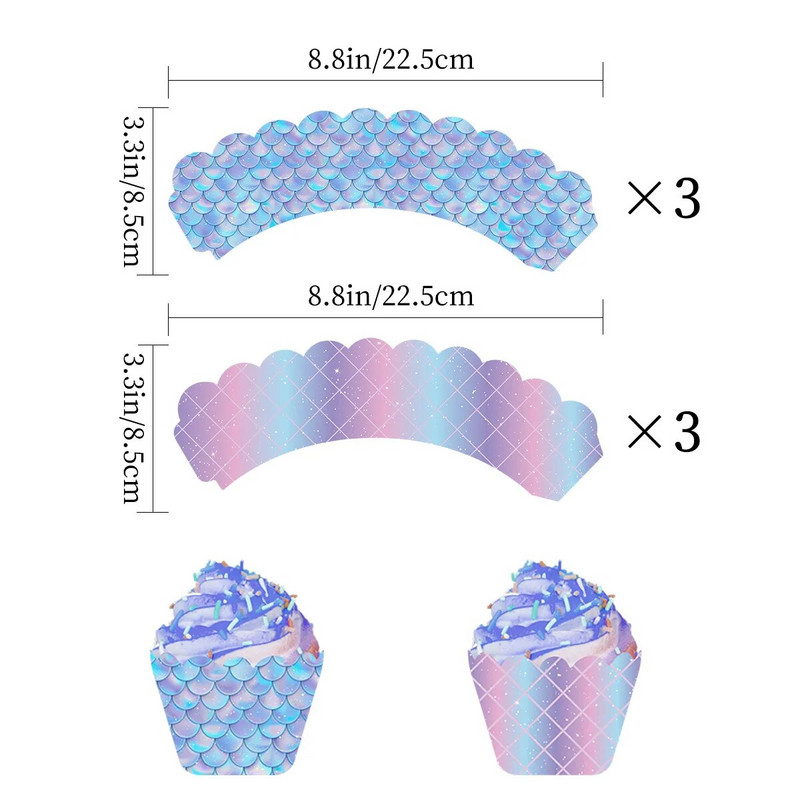 6/12 vnt. undinių vakarėlio keksų įvyniojimai undinių tortų dekoravimas kūdikių vakarėliui vaikų gimtadienio vakarėlio vestuvių dekoravimas