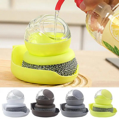 Palm Brush Dish Scrubber with soapbar dispenser  Pressing Cleaning Brush Household Cleaning Tools for Dishes Pots Pans Counter