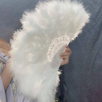 Pretty Dance Fan Κινέζικο στυλ Πτυσσόμενος ανεμιστήρας μακράς διαρκείας Faux Peacock Feather