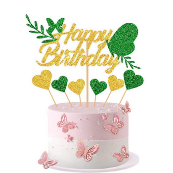 7 бр. Butterfly Happy Birthday Cake Flag Topper Love Heart Смесени цветни знамена за торта Birthday Party Cake Baking Decor