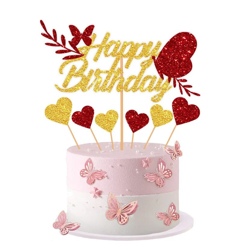 7db Butterfly Boldog Születésnapot Torta Zászló Topper Szerelem Szív Vegyes Színű Torta Zászlók Születésnapi Party Torta Sütés Dekor