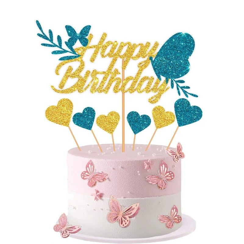 7db Butterfly Boldog Születésnapot Torta Zászló Topper Szerelem Szív Vegyes Színű Torta Zászlók Születésnapi Party Torta Sütés Dekor