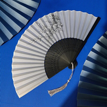 Сгъваем вентилатор в китайски ретро стил Копринен ръчен вентилатор Сгъваем декоративни сгъваеми вентилатори в бамбукова рамка за жени Сватбено парти