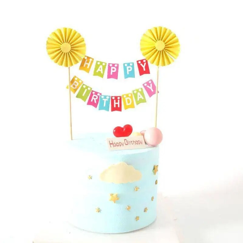 Új Boldog Születésnapi Tortafedő Gyerekeknek Ajándékdesszert Színes húzható Virágzászló Barkácsolás Születésnapi Party Tortafedő Dekoráció Babazuhany