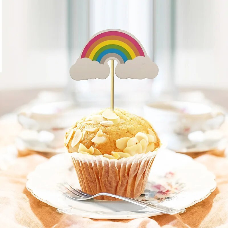 12db Színes aranyos rajzfilm szivárványos torta topper szivárvány egyszarvú desszert topper lányok születésnapi buli gyereknapi dekorációi