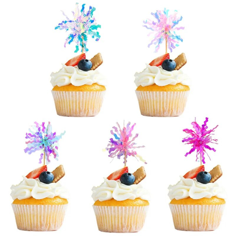 10 bucăți din folie de artificii pentru tort pentru cupcake cu sclipici, pentru desert, pentru nunta, ziua de naștere, pentru decorațiuni pentru petrecerea de Crăciun, bricolaj, pentru copt