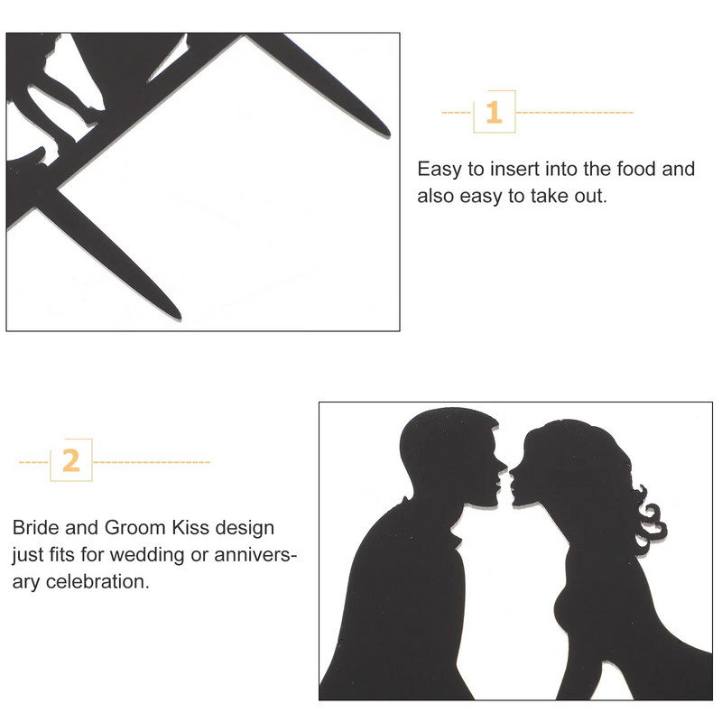 Pruut ja peigmees suudlevad käsikäes akrüülist pulmatordikatted Paari silueti aastapäeva koogipea